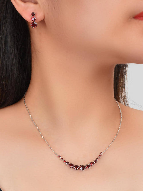 Burgundy Rhinestone Necklace and Winered Earrings Jewelry Set
