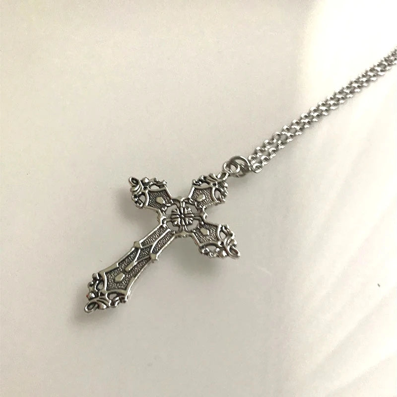 Aesthetic Goth Vintage Cross Pendant Necklace Harajuku Chain Choker Collar Grunge Egirl Goblincore Women Men Accessories Jewelry