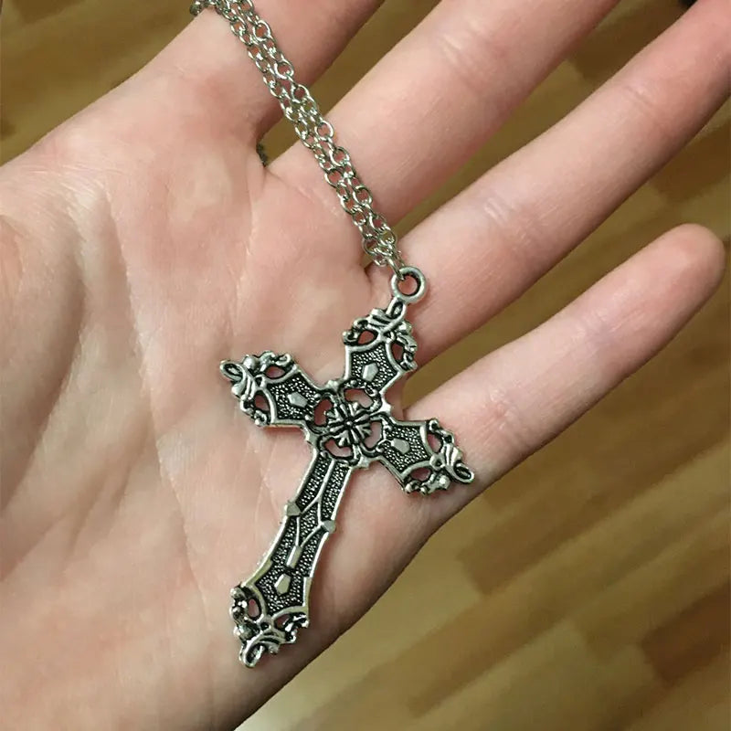 Aesthetic Goth Vintage Cross Pendant Necklace Harajuku Chain Choker Collar Grunge Egirl Goblincore Women Men Accessories Jewelry