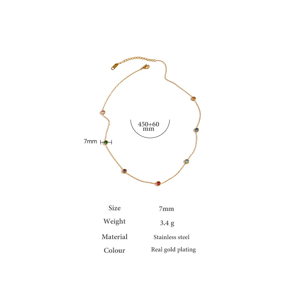 Yhpup 316L Stainless Steel Chain Necklace Delicate Colorful Cubic Zirconia Collar Necklace Trendy Jewelry Bijoux Femme Party