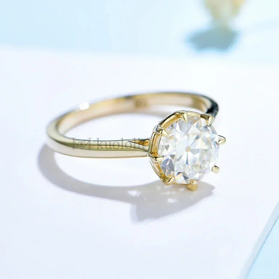 Kuololit 2CT OEC Moissanite 585 14K 10K Yellow Gold Rings for Women Solitaire Luxury Ring for Engagement Wedding Christmas Gifts