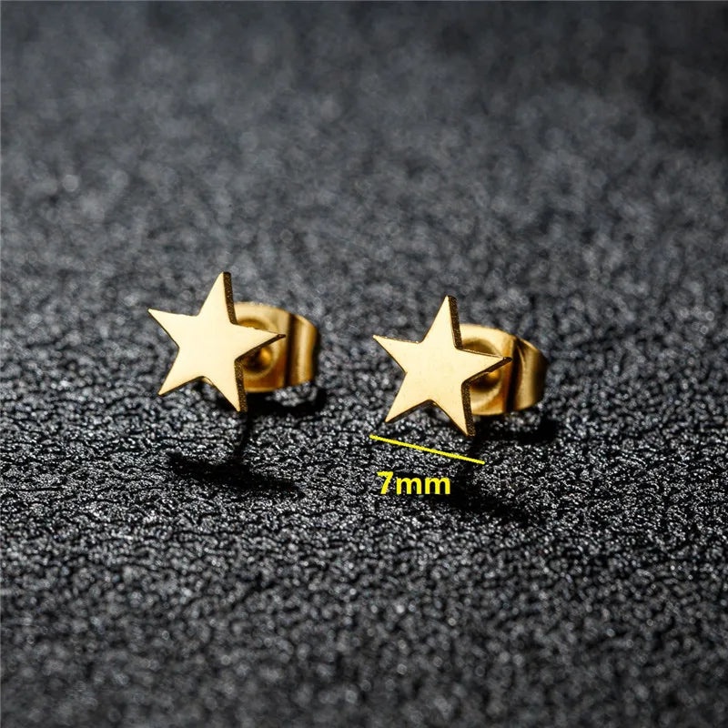 Tiny Stainless Steel Geometric Stud Earrings for Women Minimalist Round Star Moon Ear Studs Cross Heart Earings Punk Pendientes