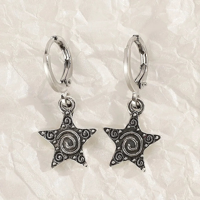 Vintage Punk Pink Crystal Cross Drop Earrings For Women Gothic Hip Hop Cross Star Charms Earrings Y2K Aesthetic Jewelry