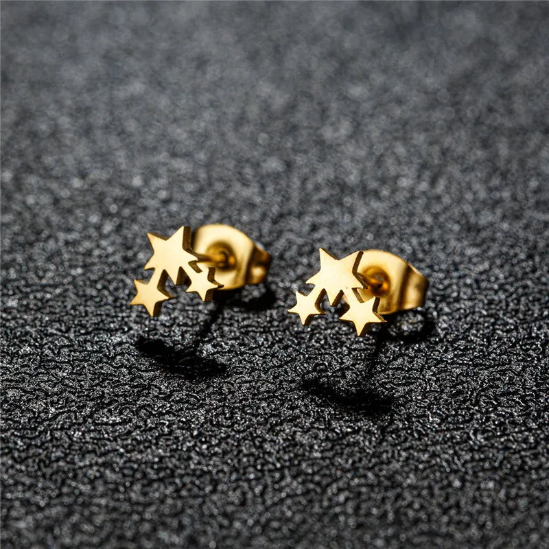 Tiny Stainless Steel Geometric Stud Earrings for Women Minimalist Round Star Moon Ear Studs Cross Heart Earings Punk Pendientes