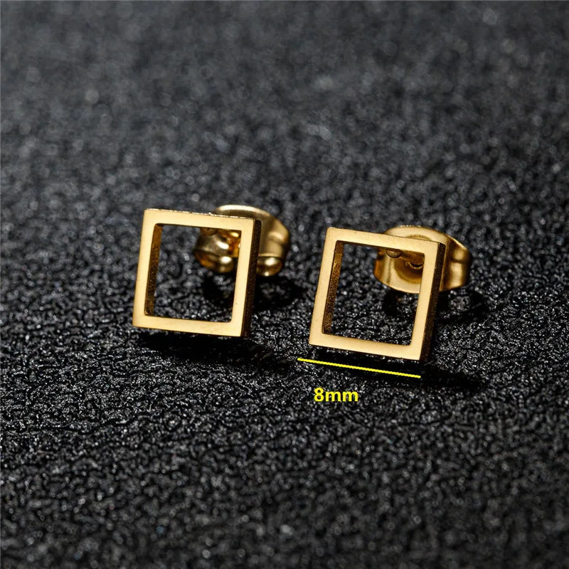 Tiny Stainless Steel Geometric Stud Earrings for Women Minimalist Round Star Moon Ear Studs Cross Heart Earings Punk Pendientes