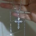 Shiny Crystal Zircon Cross Pendant Necklace for Women Girls Punk Silver Color Thin Chain Necklace Party Jewelry Birthday Gift