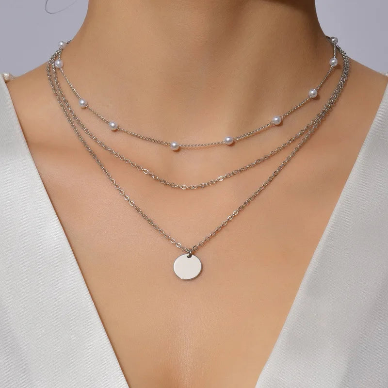 Crystal Zircon Heart Star Charm Layered Pendant Necklace Set for Women Charms Fashion Square Rhinestone Female Vintage Jewelry