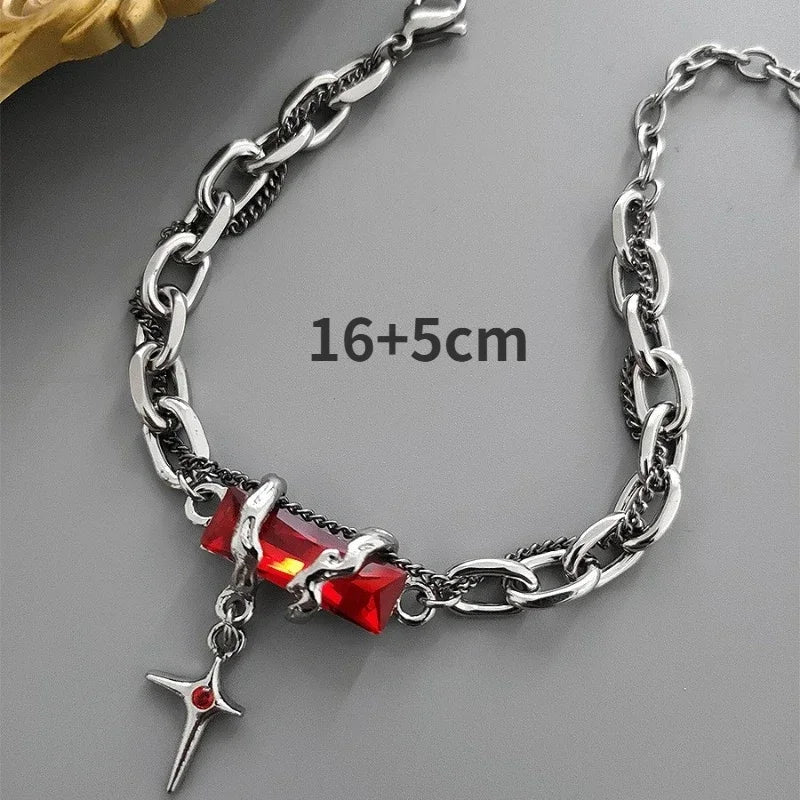 Men Bracelet 2024 Retro Black Zircon Star Chain Women Stainless Steel Punk Bracelets on Hand Unisex Jewelry Couple Accessories
