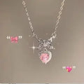 Crystal Angel Wings Heart Pendant Necklaces Ladies Girl Simple Y2K Pink White Zircon Love Elegant Necklace Women Jewelry 2023