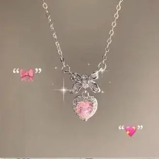Crystal Angel Wings Heart Pendant Necklaces Ladies Girl Simple Y2K Pink White Zircon Love Elegant Necklace Women Jewelry 2023
