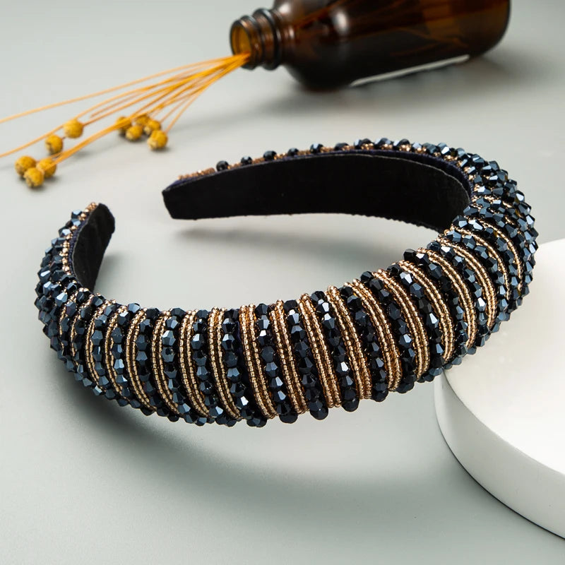Handwoven Crystal Hair Bands From Europe And America, Women's Baroque Sponge Thickened Headband, Simple Hair Accessories
