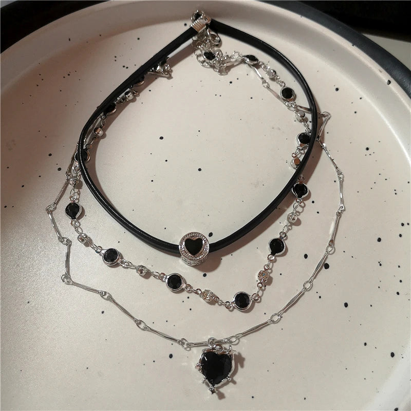 Goth Y2K Vintage Black Heart Cross Pendant Chain Choker Necklace For Men Women Hip Hop Rock Punk 90s Grunge Jewelry Accessories