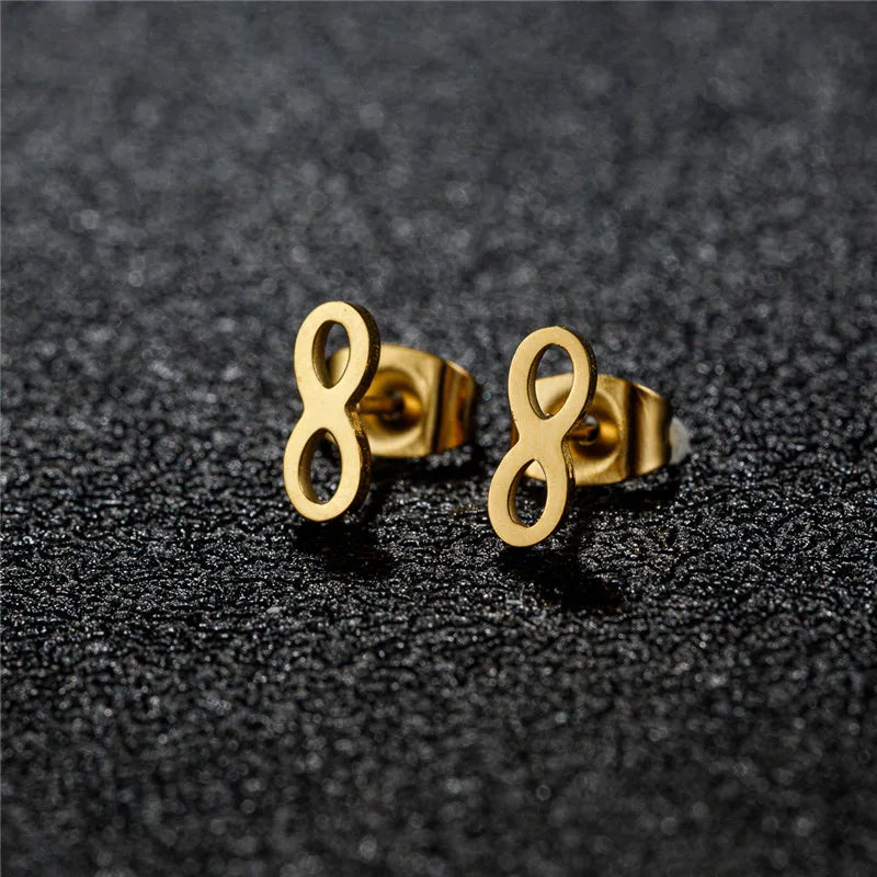 Tiny Stainless Steel Geometric Stud Earrings for Women Minimalist Round Star Moon Ear Studs Cross Heart Earings Punk Pendientes