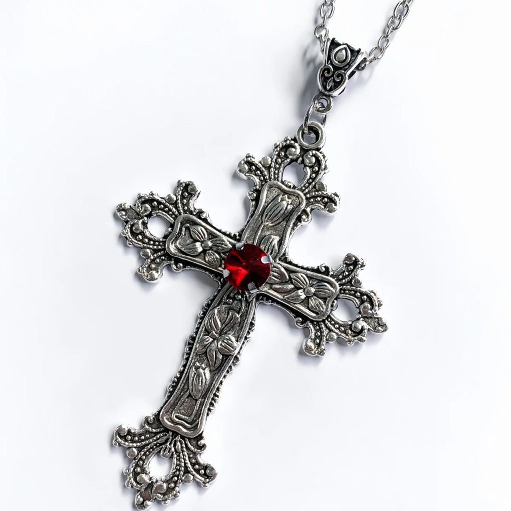 Y2K Punk Crystal Big Cross Pendant Necklaces for Women Men Gothic Irregular Cross Clavicle Chain Necklaces Aesthetic Jewelry