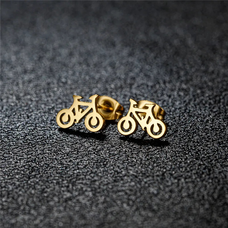 Tiny Stainless Steel Geometric Stud Earrings for Women Minimalist Round Star Moon Ear Studs Cross Heart Earings Punk Pendientes