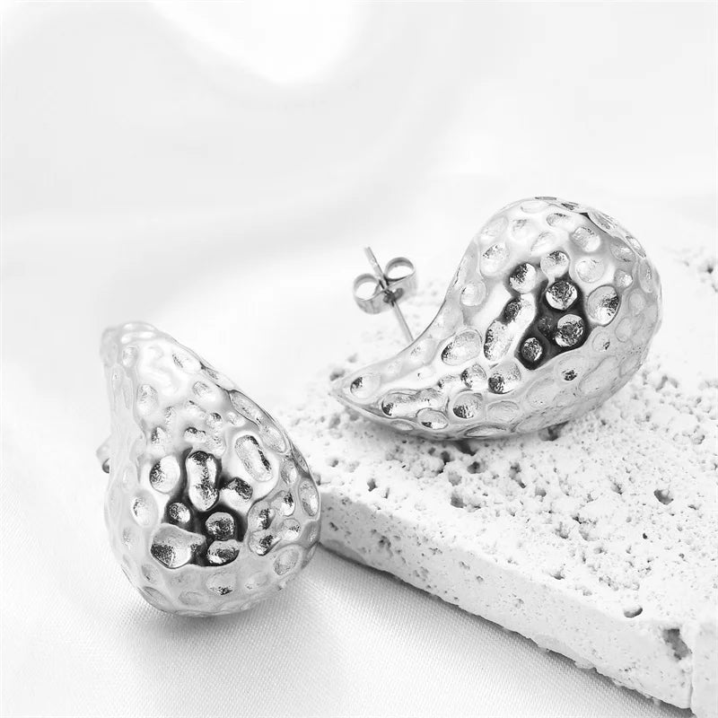 Vintage Gold Color Plated Chunky Dome Drop Earrings for Women Glossy Stainless Steel Thick Teardrop Earring Jewelry Wholesale