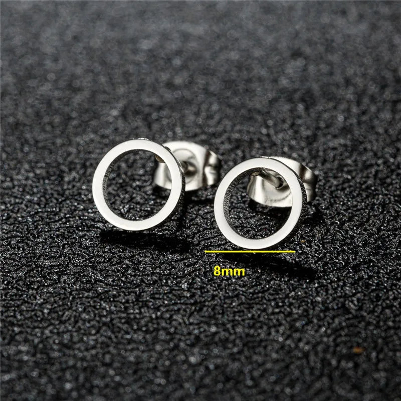 Tiny Stainless Steel Geometric Stud Earrings for Women Minimalist Round Star Moon Ear Studs Cross Heart Earings Punk Pendientes