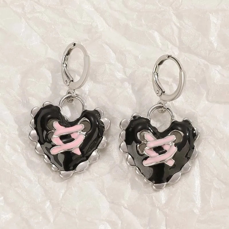 Vintage Punk Pink Crystal Cross Drop Earrings For Women Gothic Hip Hop Cross Star Charms Earrings Y2K Aesthetic Jewelry