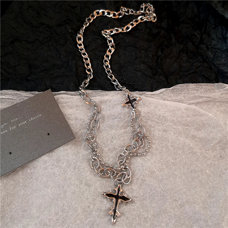 Kpop Y2K Trendy Star Moon Cross Silver Color Choker Chain Necklace Pendant Neck For Women Men Charm Grunge Punk Fashion Jewelry