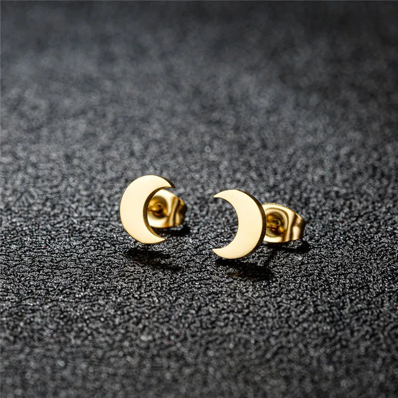 Tiny Stainless Steel Geometric Stud Earrings for Women Minimalist Round Star Moon Ear Studs Cross Heart Earings Punk Pendientes