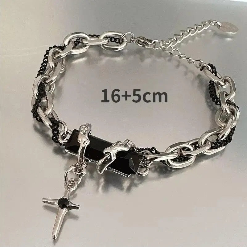 Men Bracelet 2024 Retro Black Zircon Star Chain Women Stainless Steel Punk Bracelets on Hand Unisex Jewelry Couple Accessories