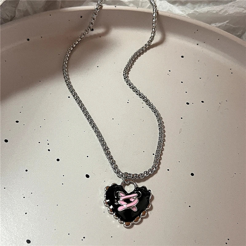 Gothic Punk Fashion Charm Cute Pink Large Cross Pendants Choker Chains Necklace Women Y2K 2000s EMO Grunge Accessories Jewelry