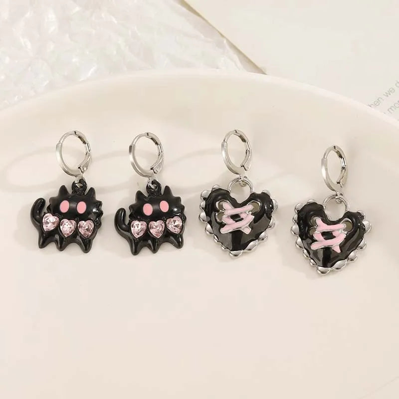 Vintage Punk Pink Crystal Cross Drop Earrings For Women Gothic Hip Hop Cross Star Charms Earrings Y2K Aesthetic Jewelry