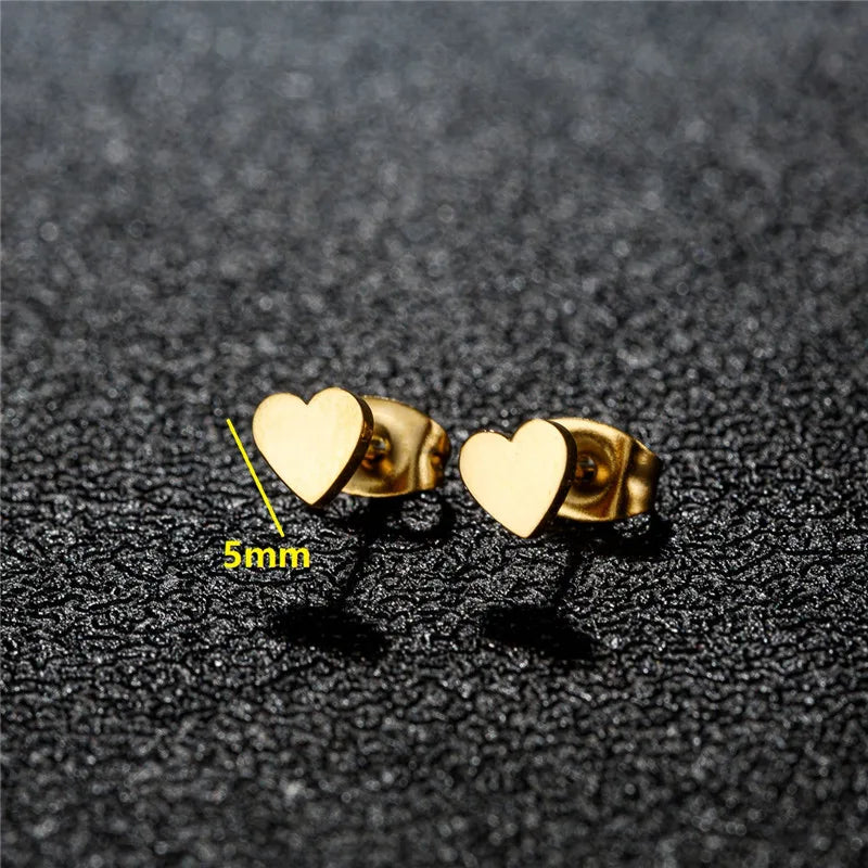 Tiny Stainless Steel Geometric Stud Earrings for Women Minimalist Round Star Moon Ear Studs Cross Heart Earings Punk Pendientes