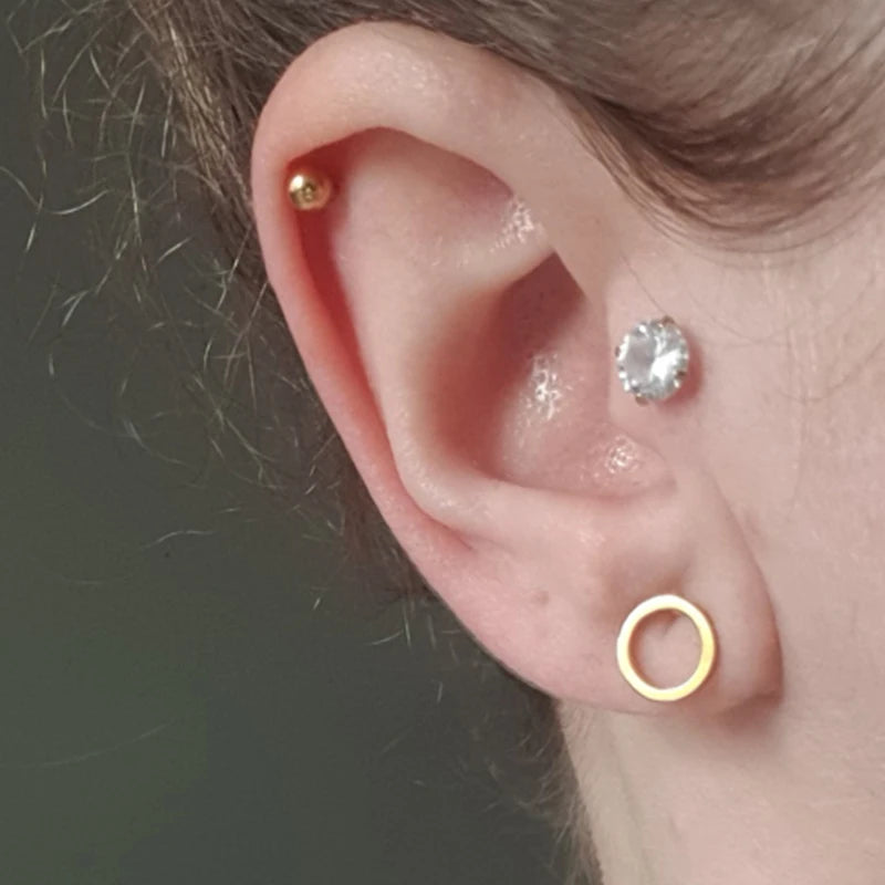 Tiny Stainless Steel Geometric Stud Earrings for Women Minimalist Round Star Moon Ear Studs Cross Heart Earings Punk Pendientes