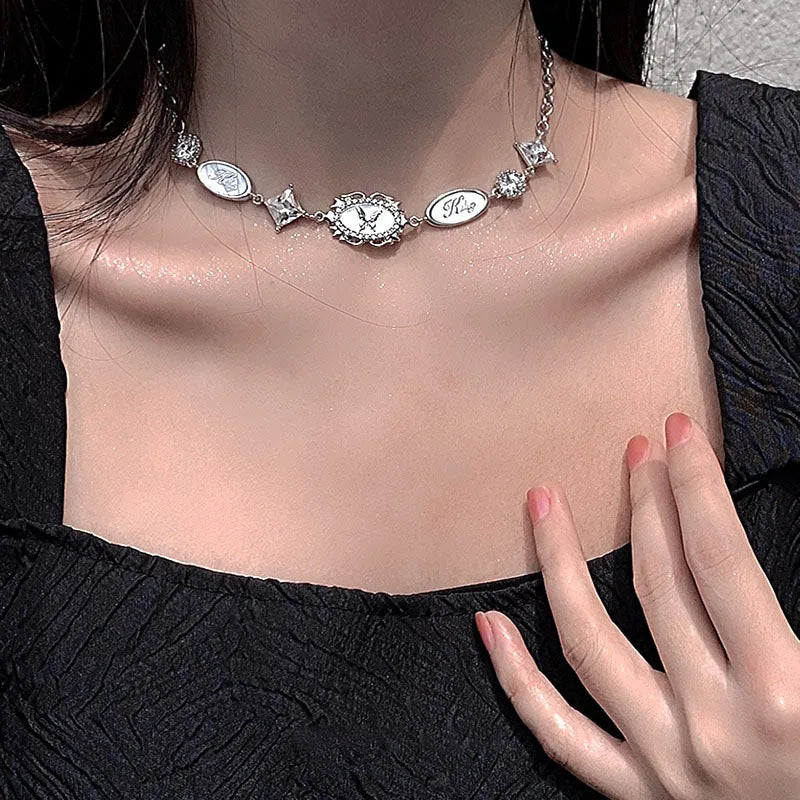 Gothic Punk Fashion Charm Cute Pink Large Cross Pendants Choker Chains Necklace Women Y2K 2000s EMO Grunge Accessories Jewelry