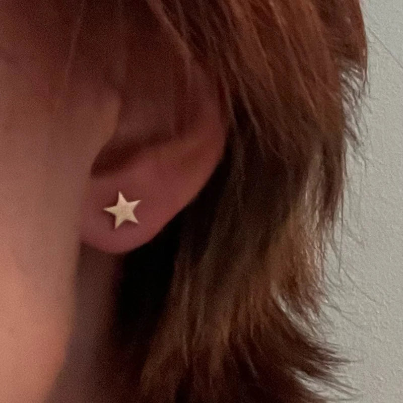 Tiny Stainless Steel Geometric Stud Earrings for Women Minimalist Round Star Moon Ear Studs Cross Heart Earings Punk Pendientes