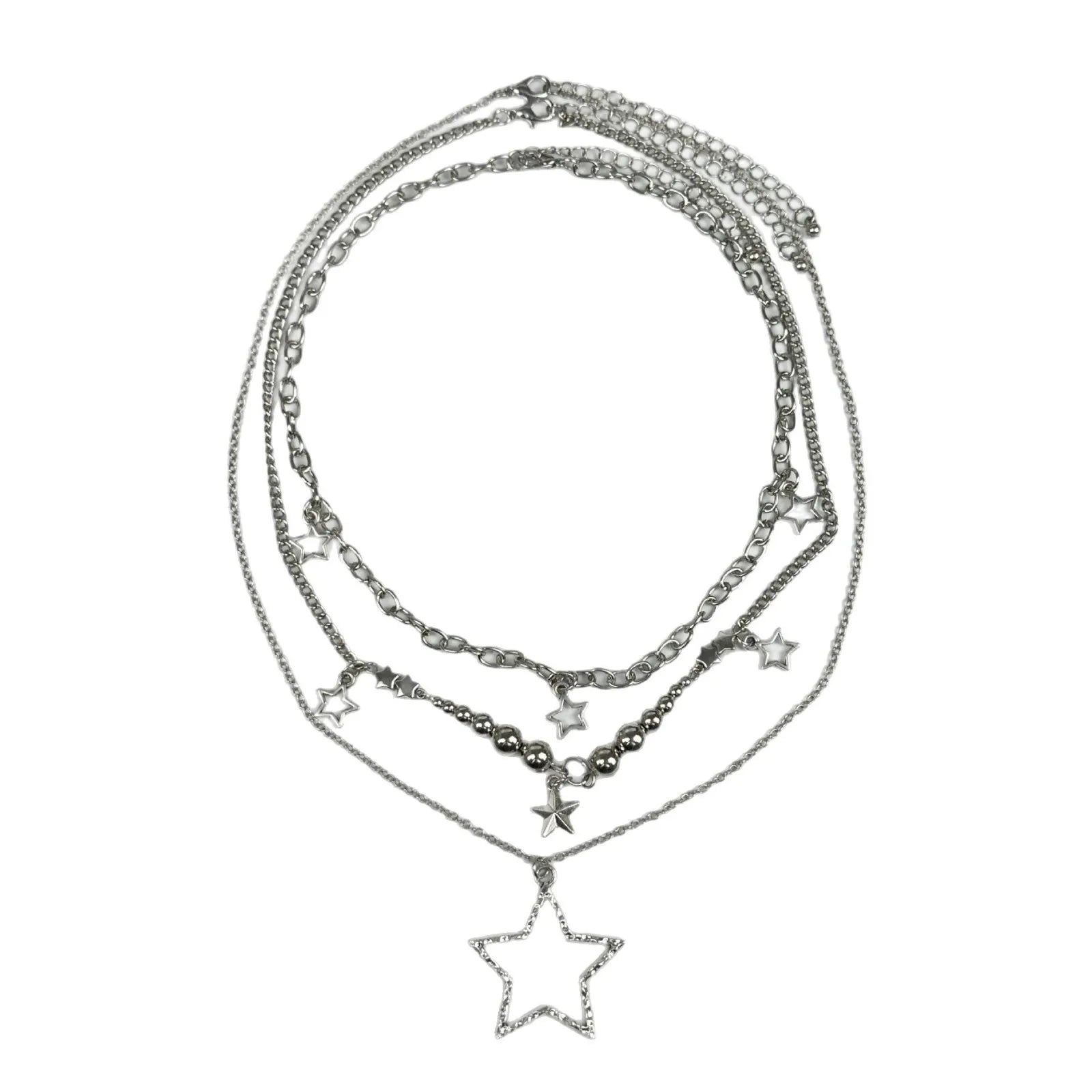 3Pcs/Set Vintage Silver Color Star OT Buckle Pendant Choker Necklace for Women Goth CCB Beads Chain Aesthetic Jewelry Gift New