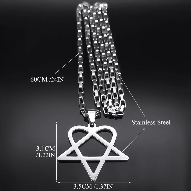 Hip Hop Rock Music Him Heartagram Star Heart Necklace for Women Men Stainless Steel Y2k Black Metal Band Goth Punk Chain Jewelry