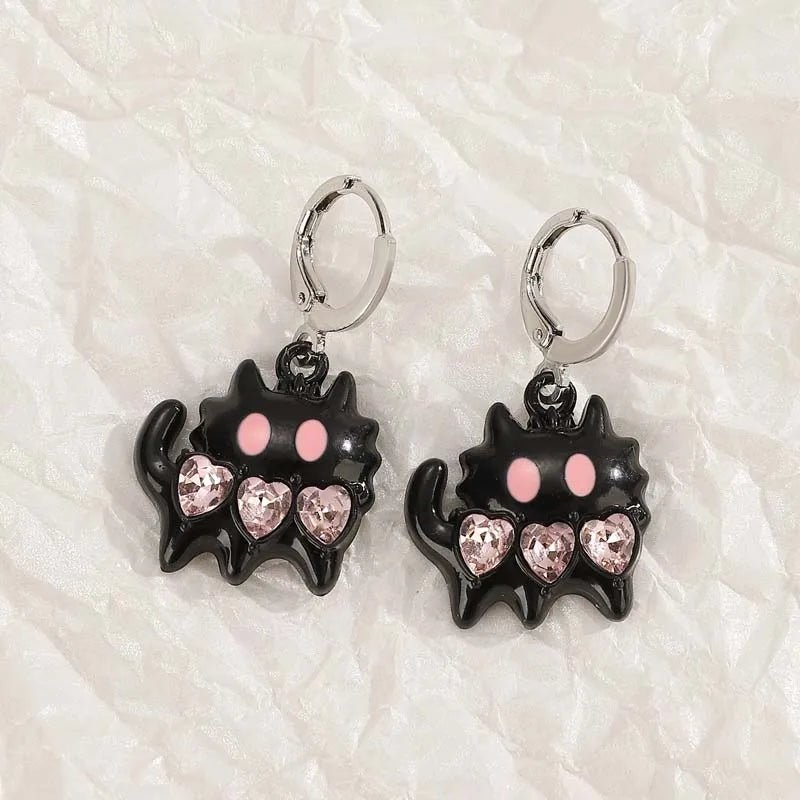 Vintage Punk Pink Crystal Cross Drop Earrings For Women Gothic Hip Hop Cross Star Charms Earrings Y2K Aesthetic Jewelry