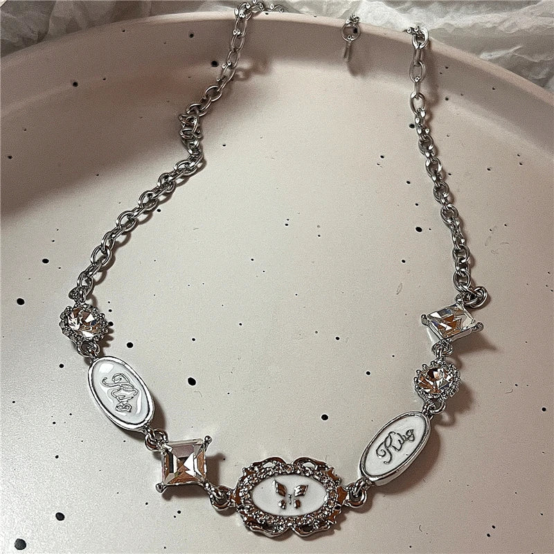 Gothic Punk Fashion Charm Cute Pink Large Cross Pendants Choker Chains Necklace Women Y2K 2000s EMO Grunge Accessories Jewelry