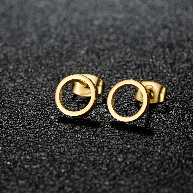 Tiny Stainless Steel Geometric Stud Earrings for Women Minimalist Round Star Moon Ear Studs Cross Heart Earings Punk Pendientes