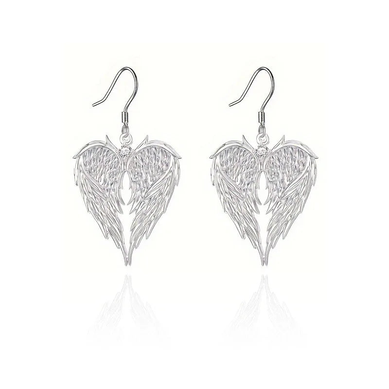 New Hip-hop Fashion Feather Angel's Wings Heart Inlay Zircon Pendant Necklace for Men Women Rock Punk Jewelry Accessories Gifts