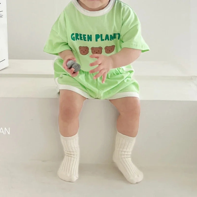 2pcs set T-shirts and Pants Green Planet