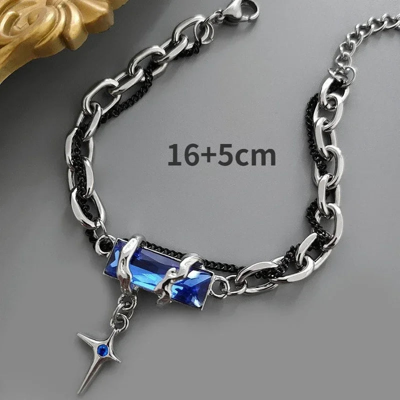 Men Bracelet 2024 Retro Black Zircon Star Chain Women Stainless Steel Punk Bracelets on Hand Unisex Jewelry Couple Accessories