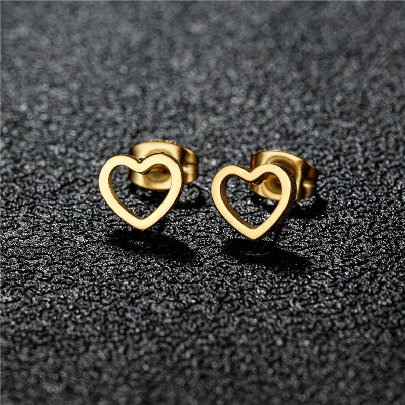 Tiny Stainless Steel Geometric Stud Earrings for Women Minimalist Round Star Moon Ear Studs Cross Heart Earings Punk Pendientes