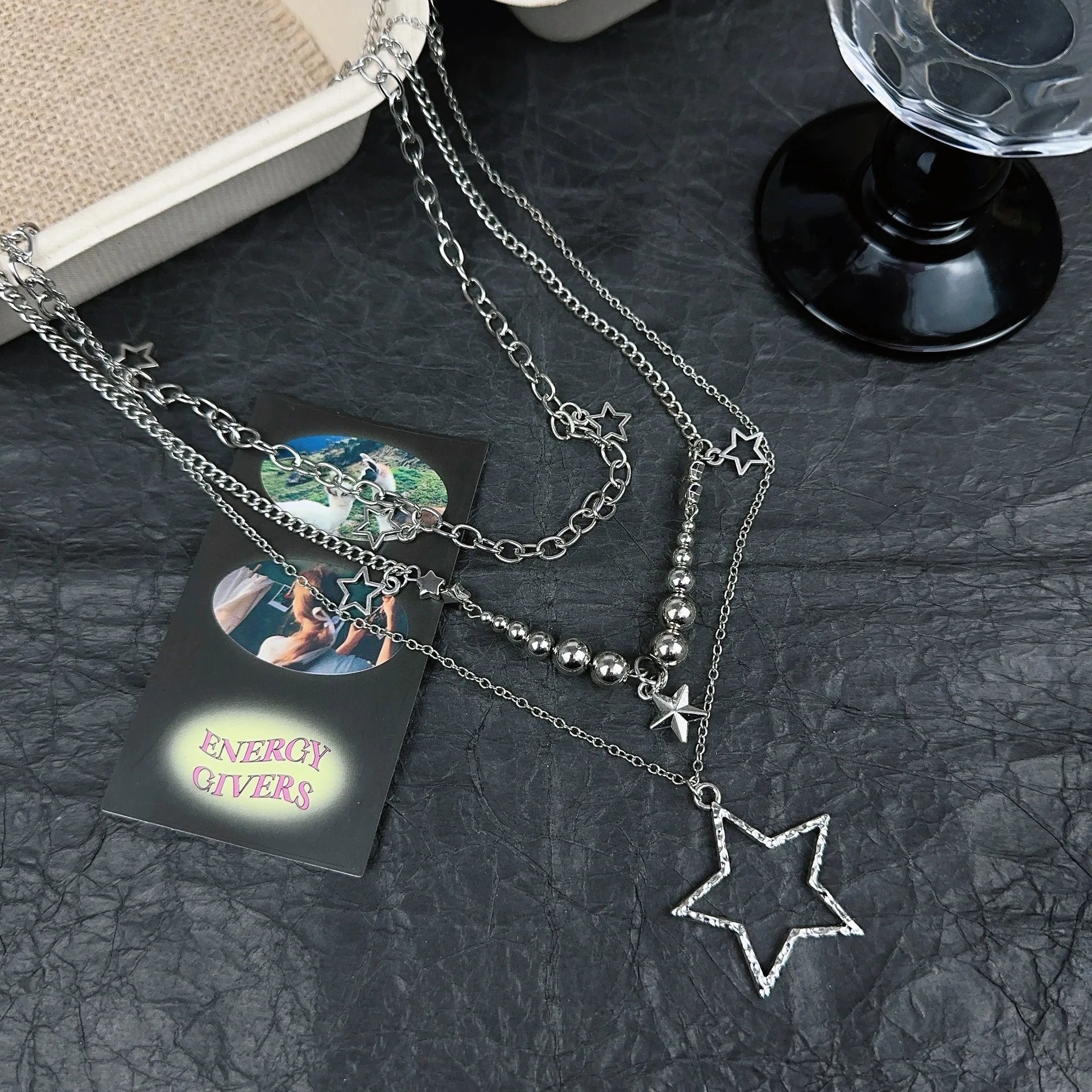 3Pcs/Set Vintage Silver Color Star OT Buckle Pendant Choker Necklace for Women Goth CCB Beads Chain Aesthetic Jewelry Gift New