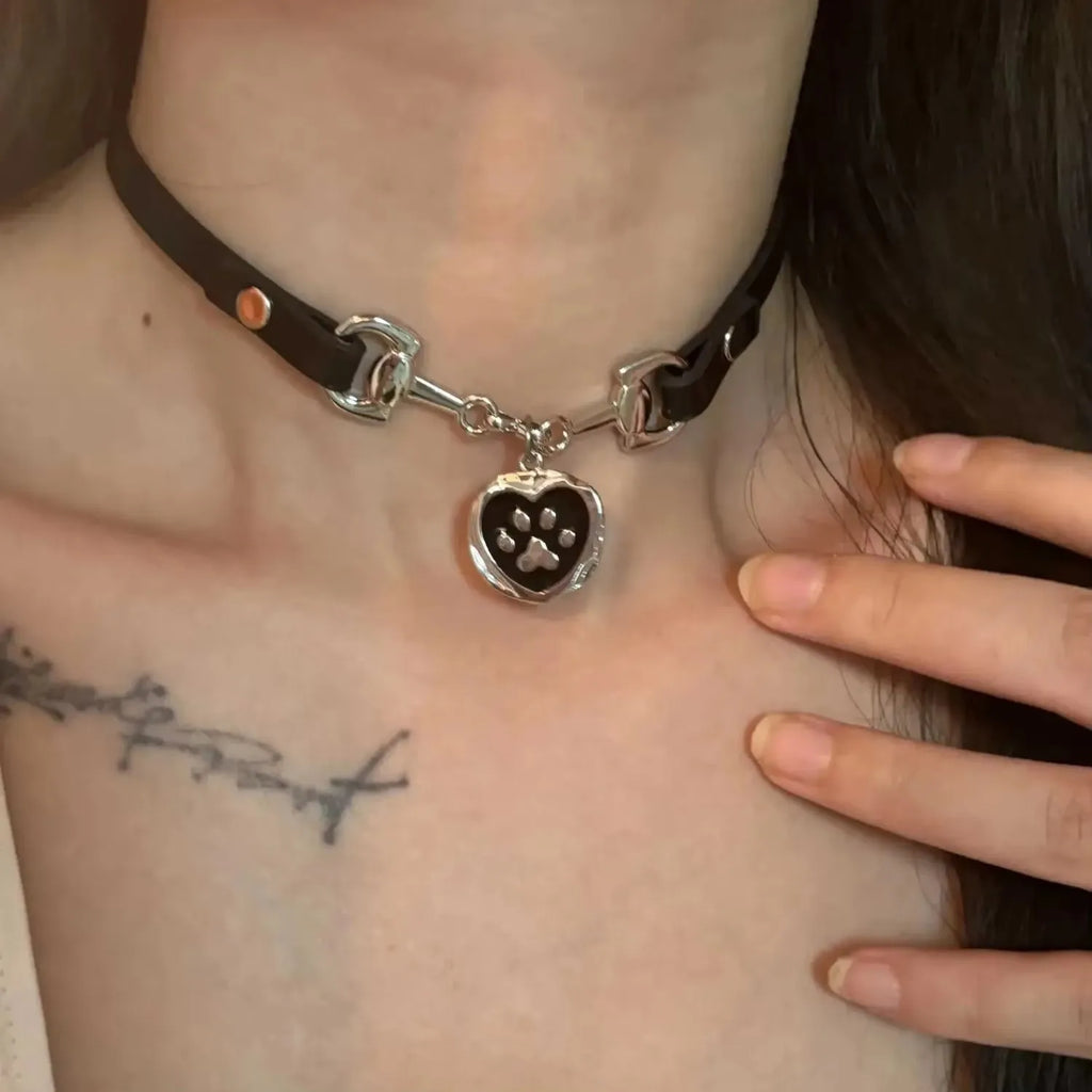 Y2K Cat Claw Star Heart Pendant Plush Leopard Bone Choker Charms Necklaces For Women Goth Aesthetic Accessories Grunge Jewelry