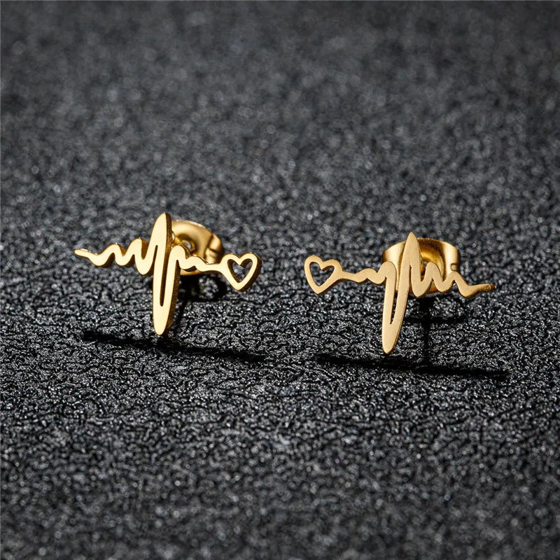 Tiny Stainless Steel Geometric Stud Earrings for Women Minimalist Round Star Moon Ear Studs Cross Heart Earings Punk Pendientes