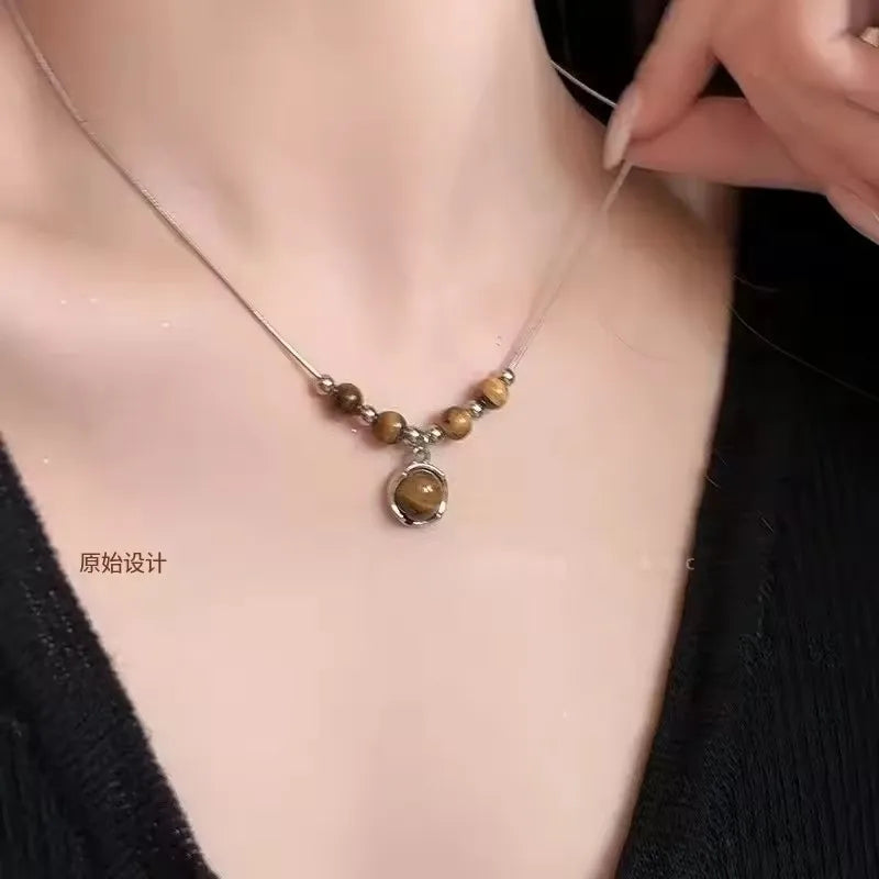 Fashion Retro Beaded Butterfly Metal Y2K Sun Star Opal Pendant Chain Choker Necklace For Women Bohemia Charm Jewelry Accessories