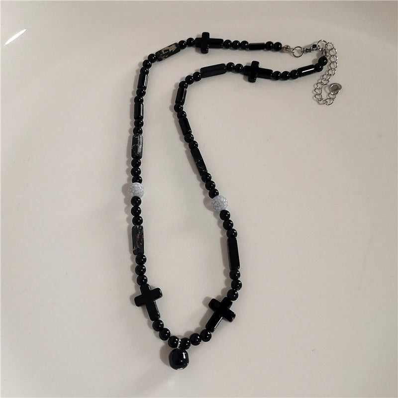 Kpop Goth Vintage Aesthetic Y2K Star Pendant Beaded Silver Color Chain Necklace Women Men Cool Grunge EMO 2000s Jewely Accessory