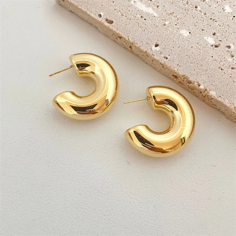 Vintage Gold Color Plated Chunky Dome Drop Earrings for Women Glossy Stainless Steel Thick Teardrop Earring Jewelry Wholesale