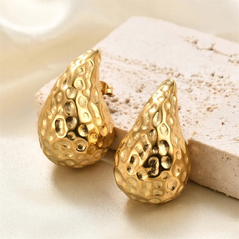 Vintage Gold Color Plated Chunky Dome Drop Earrings for Women Glossy Stainless Steel Thick Teardrop Earring Jewelry Wholesale