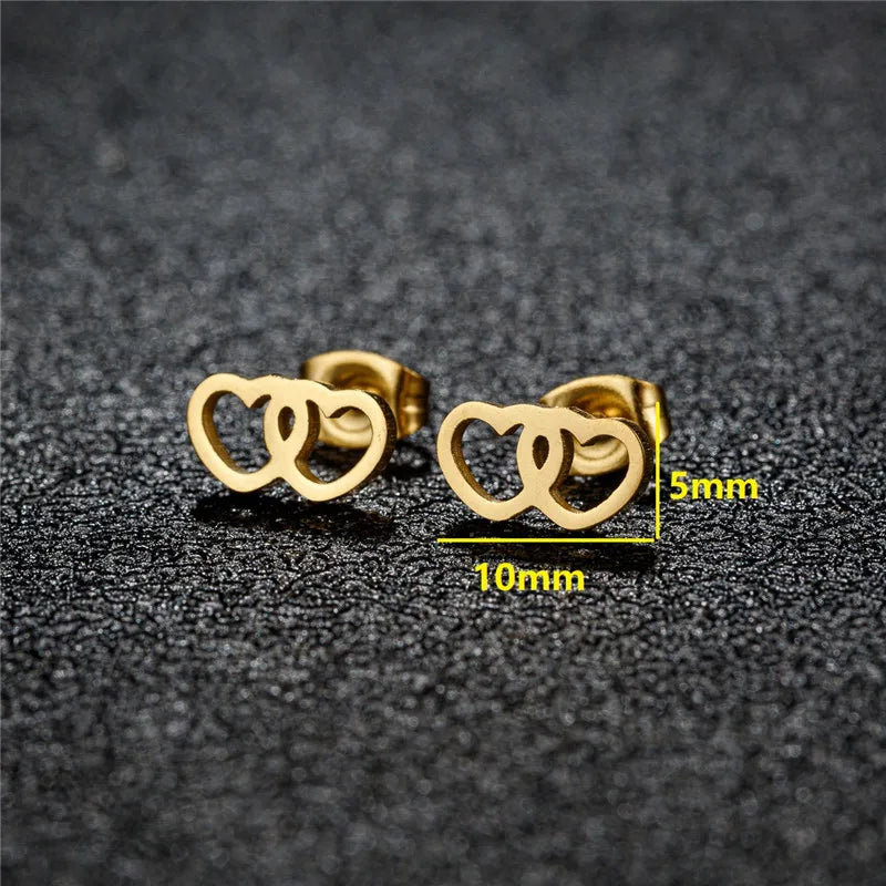 Tiny Stainless Steel Geometric Stud Earrings for Women Minimalist Round Star Moon Ear Studs Cross Heart Earings Punk Pendientes