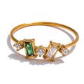 Yhpup Chic Bling Colorful Cubic Zirconia Thin Fashion Ring Waterproof Stainless Steel Trendy Exquisite Finger CZ Jewelry